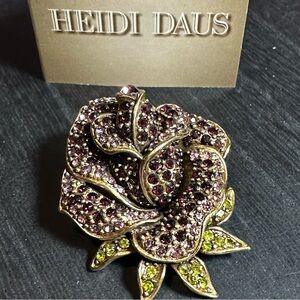 Heidi Daus pin brooch lapel Rose pink flower New!